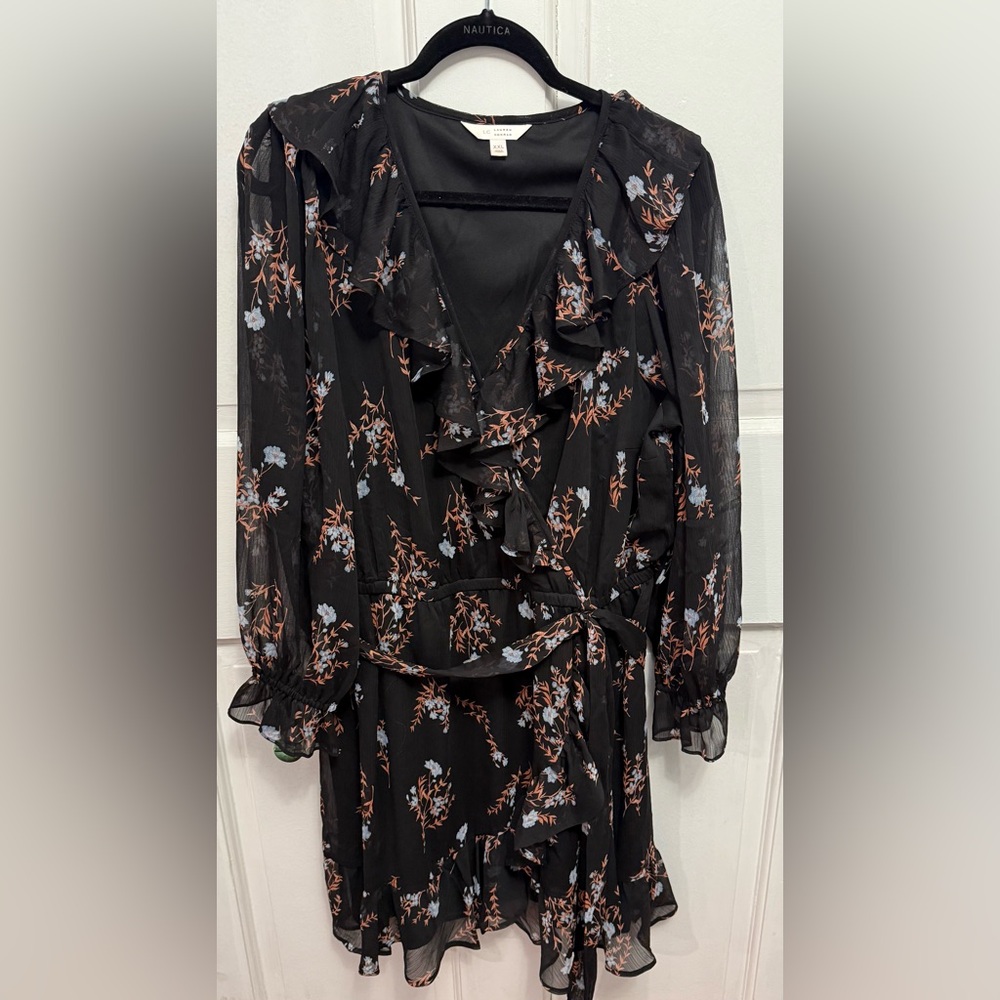 LC Lauren Conrad Black Dress with Floral Accents